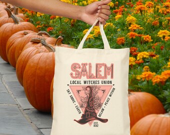 Salem Local Witches Union Tote Bag, Magical Shopping Bag, Eco-Friendly Canvas, Halloween, Gift for Witches, Sustainable Fashion, Celestial
