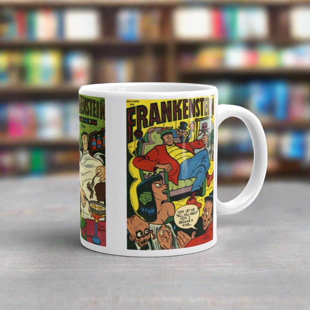 Vintage Comic Book Mug Frankenstein Retro Book Covers Halloween Gothic Horror Ceramic Coffee Cup Gift For Friend Him Her Unique Spooky Cute