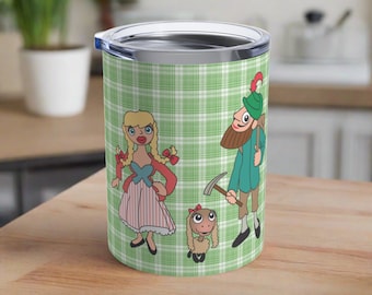 Sound Of Music Stainless Steel Travel Tumbler 10oz Lonely Goatherd Girl In Pale Pink Coat Goat Baby Green Plaid Unique Cute Cup Gift Friend