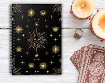 Gold Sun Stars Celestial Tarot Spiral Notebook - Ruled Line