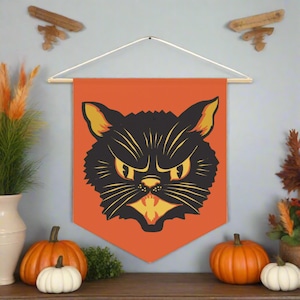 Retro Black Cat Halloween Wall Vintage Illustration Hanging Fall Gothic Decor Pennant Banner Unique Spooky Cute Decoration Gift For Friend