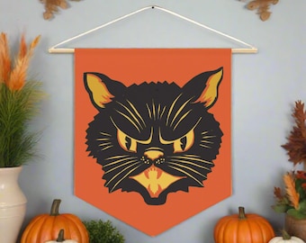 Retro Black Cat Halloween Wall Vintage Illustration Hanging Fall Gothic Decor Pennant Banner Unique Spooky Cute Decoration Gift For Friend