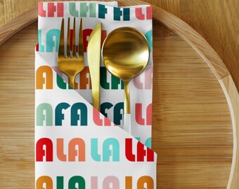 Festive Christmas Napkins Set, Fa La La, Holiday Party Decor, Christmas Tableware, Winter Celebration, Hostess Gift, Retro Style, Colorful