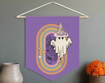 Pennant Banner Halloween Wall Hanging Witch Ghost Boho Rainbow Print Wall Flag Decor Unique Cozy Spooky Cute Gift For Fall Pastel Goth Home
