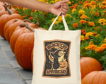 Black Cat Apothecary Tote Bag | Cute Eco-Friendly Halloween Shopping Bag, Gift for Cat Lovers, Fall Decor, Void Cat Tote, Witchy Cute Spooky