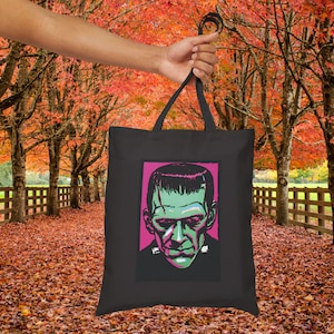 Frankenstein kunst canvas draagtas vintage stijl herbruikbare boodschappentas Halloween cadeau milieuvriendelijke horror draagtas retro monster statement tas