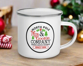 Christmas Mug North Pole Milk And Cookie Company Santa Hot Chocolate Camping Enamel Mug Unique Cozy Cute For Child Kid Cup Him Her Winter