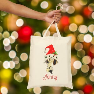 Personalized Dog Lover Cotton Canvas Tote Bag, Gift for Dog Owners, Pet Lovers, Eco-Friendly, Christmas Gift, Custom Name Tote Retro Santa