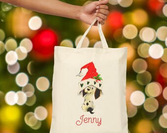 Personalized Dog Lover Cotton Canvas Tote Bag, Gift for Dog Owners, Pet Lovers, Eco-Friendly, Christmas Gift, Custom Name Tote Retro Santa