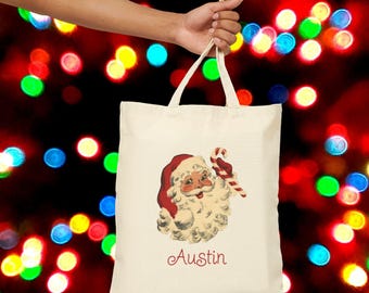 Vintage Santa Christmas Tote Bag, Holiday Gift Bag, Eco-Friendly Shopper, Personalized Shopping Tote, Seasonal Decorations, Midcentury Retro