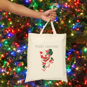 Merry Christmas Cotton Canvas Tote Bag, Eco-Friendly Gift Bag, Holiday Shopping Tote, Reusable Christmas Gift, Festive Bag Santa Claus Gift