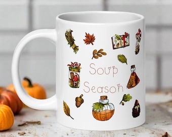 Soup Season Mug, Autumn Leaf Design, Gift for Friend, Glossy Ceramic Coffee Cup, Cozy Sweater Weather Mug, Fall Kitchen Decor, Unique Autumn