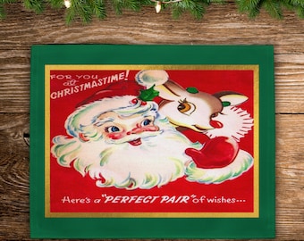 It’s Christmastime! Retro Santa & Rudolph Placemats Set of 4 | Midcentury Vintage Holiday Table Decor | Festive Christmas Gift | Kitsch Gift