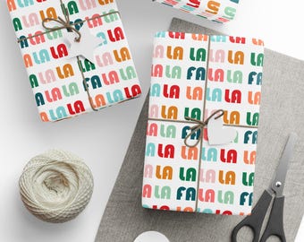 Fa La La La Christmas Gift Wrap Retro Style Holiday Wrapping Paper Roll Glossy Matte Unique Winter Song Present Decor Colorful Festive