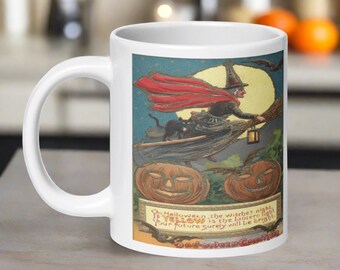 Halloween Mug Victorian Witch Black Cat Retro Vintage Ceramic Cup Unique Spooky Cute Halloween Poem Witchy Gift For Friend Her