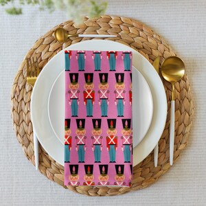 Pink Christmas Cloth Napkin Set, Festive Christmas Napkins, Holiday Party Decor, Christmas Tableware, Winter Celebration, Midcentury Linens