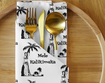 Christmas Cloth Napkin Set Of Four Mele Kalikimaka Hawaiian Winter Holiday Unique Cozy Cute Table Decor Kitchen Dining Party Host Palm Trees