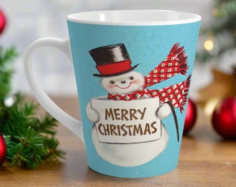 Snowman Christmas Latte Mug, Mid Century Retro Holiday Coffee Cup, Festive Xmas Gift for Coffee Lovers, Winter Cocoa Mug, Christmas Kitchen