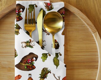 Witchy Cloth Napkins Set Of Four Woodland Cozy Fall Nature Celestial Fabric Cloth Reusable EcoFriendly Table Decor Kitchen Dining For Her