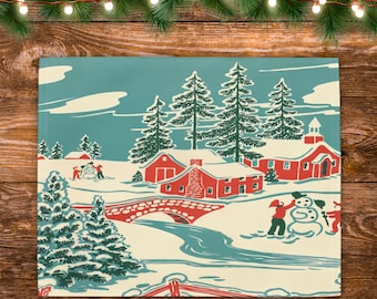 Mid-Century Winter Village Placemats | Retro Holiday Table Decor, Set of 4