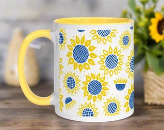 Ukraine Sunflowers Mug Stand With Ukraine Ceramic Coffee Cup Unique Cozy Cute Spring Flowers Yellow Blue Gift For Her Him Support Peace