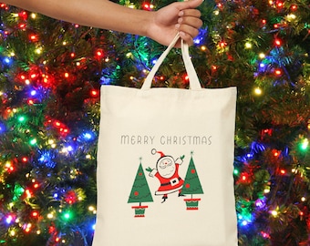 Merry Christmas Tote Bag, Holiday Gift Bag, Eco-Friendly Shopper, Cute Christmas Present, Santa Design, Christmas Tote Midcentury Retro Tree