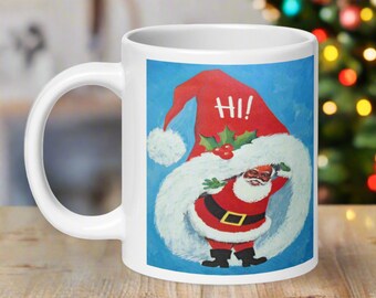 Christmas Mug Hi Winking Black Santa Diverse Midcentury Retro Vintage Unique Cozy Cute Ceramic Coffee Cup Gift For Friend Him Her Kitchen