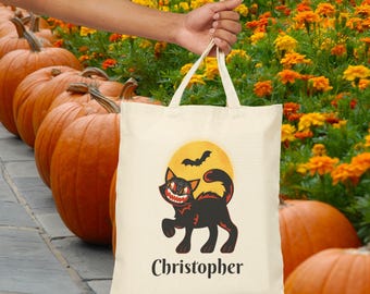 Halloween Cat Tote Bag, Custom Trick-or-Treat Bag, Spooky Bag, Eco Friendly Shopping, Cat Lover Gift, Personalized Canvas Bag Void