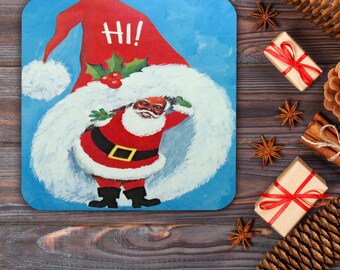 Winking Santa Christmas Coaster | Mid-Century Holiday Decor