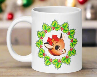 Retro Reindeer Christmas Mug, Mid-Century Holiday Decor