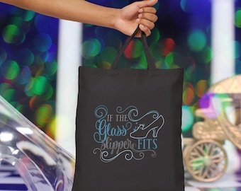 Tote Bag Blue Glass Slipper Design If the Glass Slipper Fits Cinderella Inspired Tote Fairy Tale Theme Park Shopping Book Bag Princess Tote