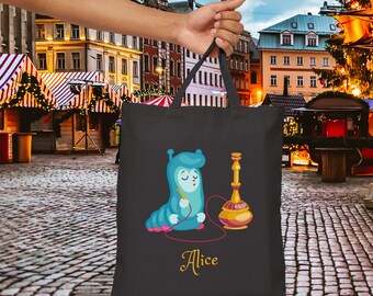 Alice Caterpillar Cotton Canvas Tote Bag | Eco-Friendly Grocery Bag, Beach Bag, Gift for Friends, Market Tote, Reusable Shopping Bag