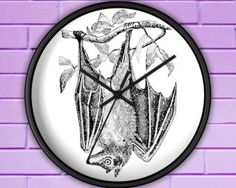 Wooden Wall Clock Halloween Retro Vintage Bat Art Hanging Black Silent Clock Fall Gothic Decor Unique Spooky Cute Gift For Friend Him Her