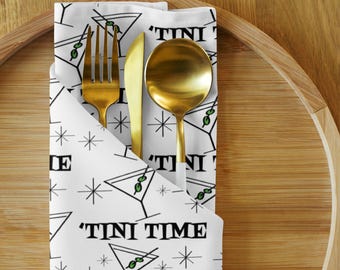 Tini Time Napkin Set, Retro Martini Glass Decor, Midcentury Cocktail Hour Linens, Tiki Bar Accessories, Set of 4 Cloth Napkins, Happy Hour