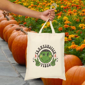 Eco-Friendly Cotton Canvas Tote Bag Frankenstein Vibes Shopping Tote Gothic Halloween Gift Reusable Grocery Bag Witchy Accessories Cute Tote