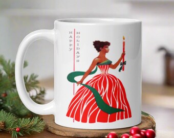 Midcentury Retro Christmas Mug - Unique Cozy Holiday Gift for Her - Vintage Diverse Woman Holiday Mug - Cute Winter Kitchen Decor - Drink