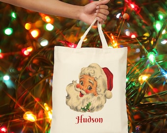 Vintage Christmas Tote Bag with Santa Design, Personalized Holiday Gift, Eco-Friendly Shopping Bag, Perfect for Christmas, Custom Gift Bag