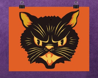 Spooky Vintage Cat Poster, Halloween Decor, Matte Wall Art, Cat Lover Gift, Unique Home Decoration, Retro Cat Print, Vintage Black Cat
