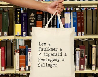 Banned Books Author Tote Bag Lee Faulkner Fitzgerald Hemingway Salinger Literary Gift for Readers Bookish Canvas Bag Eco-Friendly Shopper