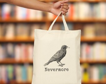 Nevermore Raven Cotton Canvas Tote Bag | Eco-Friendly Shopper, Literary Gift, Beach Tote, Art Print, Book Carrier, Edgar Allan Poe Tote Bag