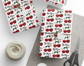 Gift Wrap, Retro Cherries Be Mine Wrapping Papers - Romantic and Stylish Gift Wrap, Present Wrap, Valentine's Day Paper, Birthday Gift Wrap,