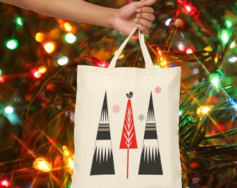 Eco-Friendly Holiday Tote Bag, Reusable Shopping Bag, Christmas Gift Bag, Festive Canvas Tote, Winter Decor Bag, Great for Gift Scandinavian