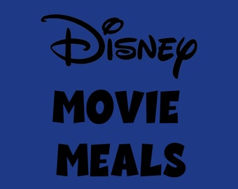 May include: A blue background with black text that reads "Disney Movie Meals" and "37 Full Menus Including Side Dish, Entree, Dessert and Drink 'Recipes Not Included'"