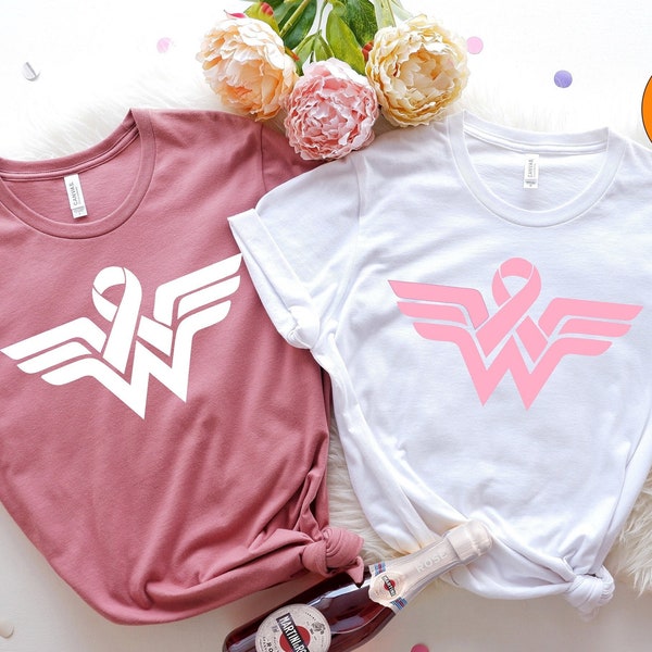 Cancer Ribbon Wonder Women T-Shirt, Cancer Warrior Shirt, Breast Cancer Shirt, Cancer Fighter T-Shirt, Cancer Awareness Shirt, Strong Women