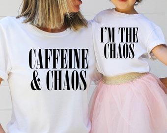 Matching Mama and Me T-Shirts: Caffeine & Chaos