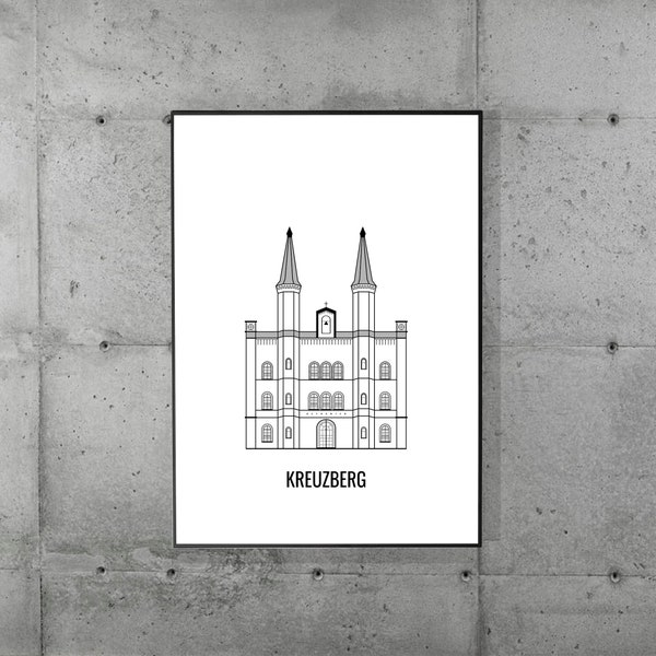 KREUZBERG KUNSTQUARTIER BETHANIEN. Berlin Printable Poster. Wall Art. Minimalist Architecture Illustration. High quality (300 dpi) files