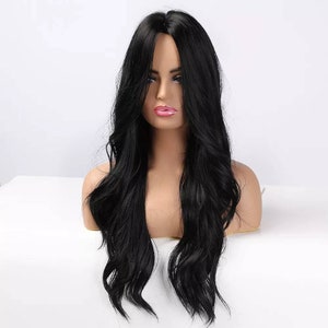 Black Dark Long wig with Fringe Party Dress Up Costume Cosplay Fashion Gift Bangs Synthetic Present Halloween Style WavyLolita image 4