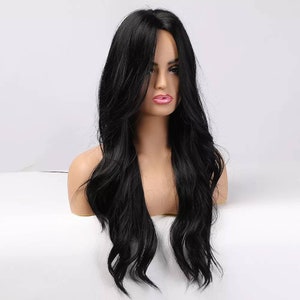 Black Dark Long wig with Fringe Party Dress Up Costume Cosplay Fashion Gift Bangs Synthetic Present Halloween Style WavyLolita image 3