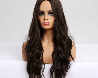 Long Wavy Dark Brown Party Dress Up Costume Cosplay | Fashion Gift Bangs long ombre Synthetic Holidays Present NaturalLolita