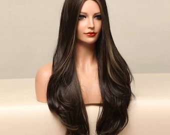Long Brown wig with highlights by Lets Get Wiggy WigsLolita